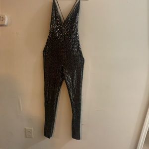 V Neck Open Back Sequins Romper